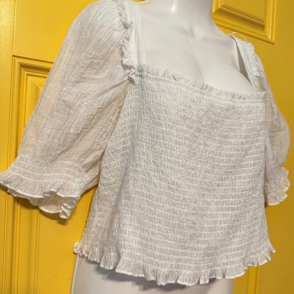 H&M Smocked Top Blouse‎ SZ XL Fairy Cottagecore Milkmaid Festival Puffed Sleeve - Picture 2 of 4
